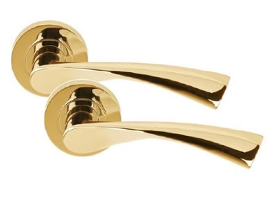 Golden Grace Astrid Twist Design Polished Brass Finish Door Handles On Rose