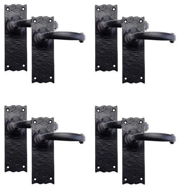 Golden Grace Black Antique Plain Design Latch Handle, Internal Door Handles Sets 150mm x 52mm (4 Pair)