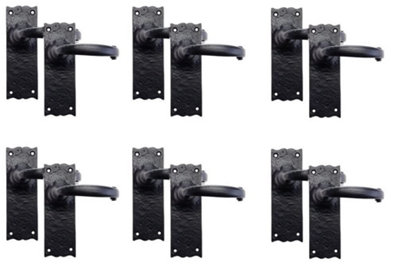 Golden Grace Black Antique Plain Design Latch Handle, Internal Door Handles Sets 150mm x 52mm (6 Pair)