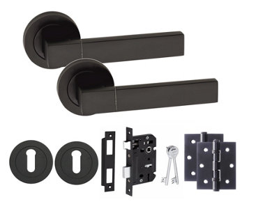 Golden Grace Capri Design Door Handle Matt Black Finish Key Lock Door Handle on rose 3 Lever Mortise Lock, Hinges and Key Hole Price Comparisons | Compare The Build