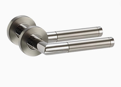 Golden Grace Dual Finish Chrome Mitred Door Handles on Rose Lever Latch 64mm - GG17SSK