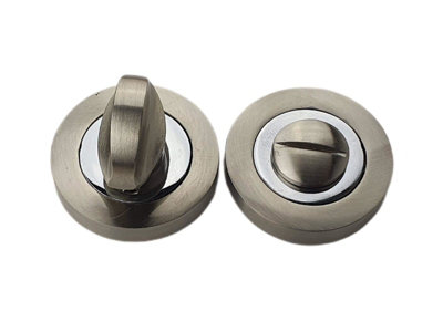Golden Grace Dual Finish Satin Nickel/Polished Chrome Inner Ring Turn & Release for Bathroom Lock - Thumb Twist