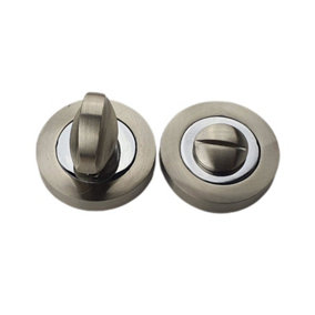 Golden Grace Dual Finish Satin Nickel/Polished Chrome Inner Ring Turn & Release for Bathroom Lock - Thumb Twist