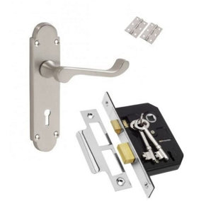 Golden Grace Epsom Design Lever Lock Door Handle Satin Brushed Chrome Finish with 3 Lever Lock and Hinges