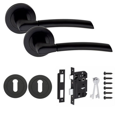 Golden Grace Indiana Design Door Handle Matt Black Finish Key Lock Door Handle On Rose  3 Lever Mortise Lock and Key Hole - GG