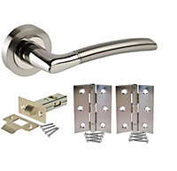 Golden Grace Indiana Design Duo Chrome Door Handle Pack, 2.5-inch Latch, Hinges - Lever Latch Handle Internal Pack
