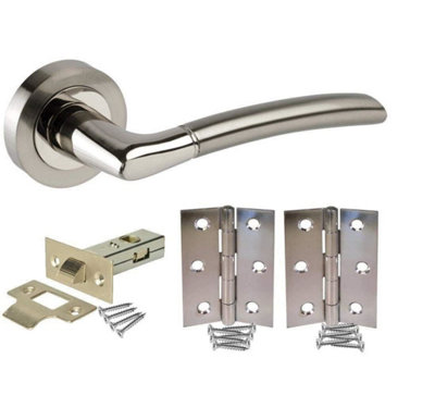 Golden Grace Indiana Design Duo Chrome Door Handle Pack, 2.5-inch Latch, Hinges - Lever Latch Handle Internal Pack