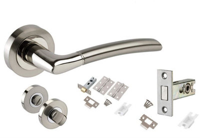 Golden Grace Indiana Modern Chrome Internal Door Handles on Rose, Dual Finish, 1 Set Bathroom Handle Pack, 64mm DEADBOLT