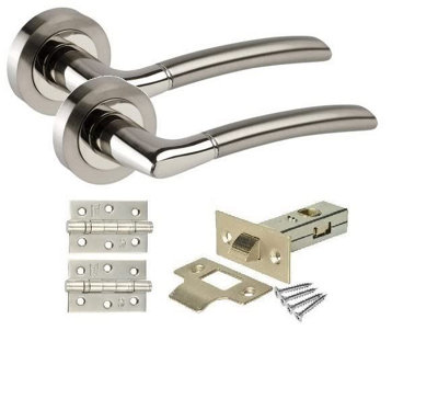 Golden Grace Indiana Style Chrome Door Handles, Duo Finish, 1 Set with Ball Bearing Hinges and 64mm Tubular Latch