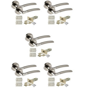 Golden Grace Indiana Style Chrome Door Handles, Duo Finish, 5 Sets with Ball Bearing Hinges and 64mm Tubular Latch