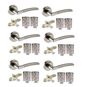Golden Grace Indiana Style Chrome Door Handles, Duo Finish, 6 Sets (Lever Latch Pack)