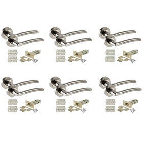 Golden Grace Indiana Style Chrome Door Handles, Duo Finish, 6 Sets with Ball Bearing Hinges and 64mm Tubular Latch