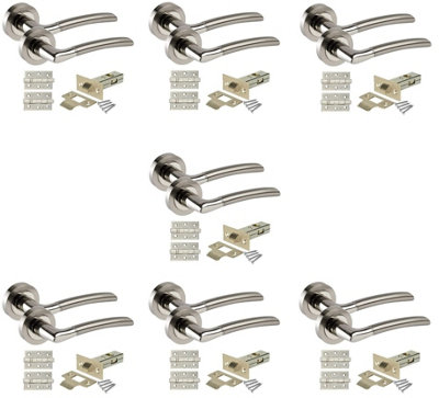Golden Grace Indiana Style Chrome Door Handles, Duo Finish, 7 Sets with Ball Bearing Hinges and 64mm Tubular Latch