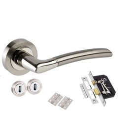 Golden Grace Indiana Style Chrome Door Handles on Rose Dual Finish Lock Handle Pack with 3 Lever Lock and 2 Keys