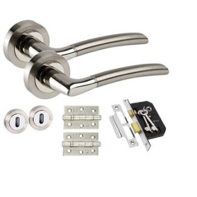 Golden Grace Indiana Style Chrome Door Handles on Rose Dual Finish  with Ball Bearing Hinges and 64mm Lock Set (Key Lock Set)