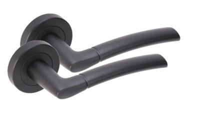 Golden Grace Indiana Style Modern Matt Black Finish Lever Latch Door Handles on Rose (1 Pair)