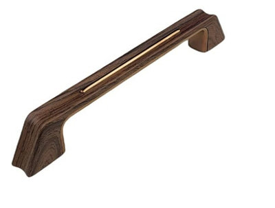 Golden Grace Kappa Unique Design Premium Quality Cabinet Cupboard Pull Handles Teak Wood and Rose Gold Dual Finish 224mm