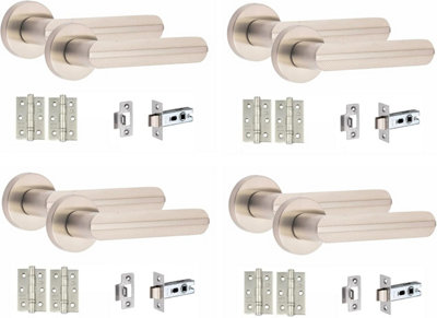 Golden Grace Lima Knurled Design Satin Nickel Hinge & Latch 4 Handle Pack