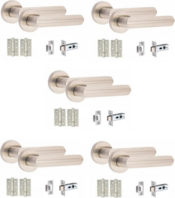 Golden Grace Lima Knurled Design Satin Nickel Hinge & Latch 5 Handle Pack