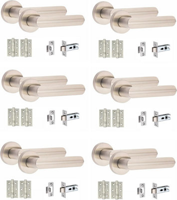 Golden Grace Lima Knurled Design Satin Nickel Hinge & Latch 6 Handle Pack