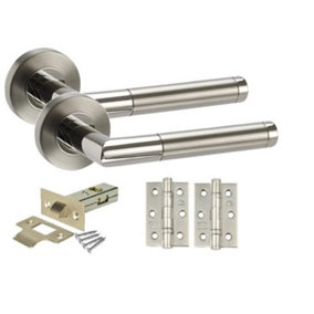Golden Grace Mitred Style Chrome Door Handles, Duo Finish, 1 Set with Ball Bearing Hinges and 64mm Tubular Latch