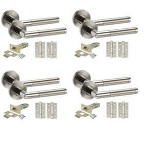 Golden Grace Mitred Style Chrome Door Handles, Duo Finish, 4 Sets with Ball Bearing Hinges and 64mm Tubular Latch