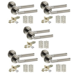 Golden Grace Mitred Style Chrome Door Handles, Duo Finish, 5 Sets with Ball Bearing Hinges and 64mm Tubular Latch