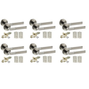 Golden Grace Mitred Style Chrome Door Handles, Duo Finish, 6 Sets with Ball Bearing Hinges and 64mm Tubular Latch