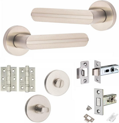 Golden Grace Modern Lima Design Satin Nickel Deadbolt Bathroom Door Handle Set
