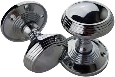 Golden Grace Polished Chrome Lined Reeded Mortice Unsprung Door Knob Set Pack Pair