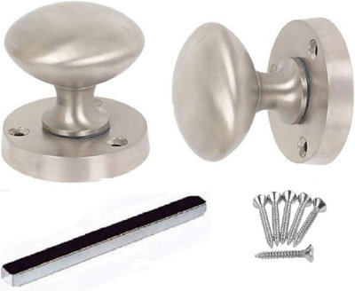 Golden Grace Satin Brushed Chrome Mortice Sprung Door Knob Set Pack Pair