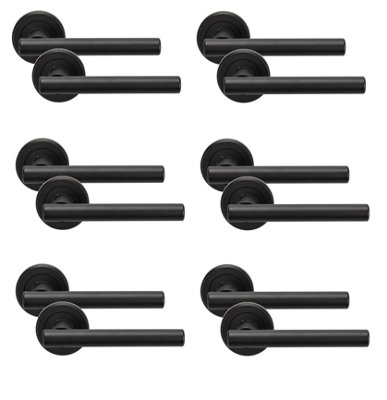 Golden Grace Straight T-Bar Door Handlles Matt Black Finish On Rose Come as Pairs (6 Pair) - GG