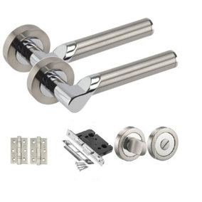 Golden Grace Titan Design Chrome Door Handle Pack, Duo Finish, for Bathrooms with Ball Bearing Hinges