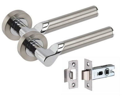 Golden Grace Titan Design Door Handle Dual Finish Satin Nickel/Polished Chrome, 64mm Bathroom Mortise Lock on Round Rose Price Comparisons | Compare The Build