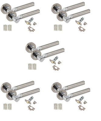 Golden Grace Titan Style Chrome Door Handles, Duo Finish, 5 Sets with