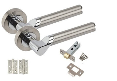 Golden Grace Titan Style Chrome Door Handles, Duo Finish, 5 Sets with Ball Bearing Hinges and Latches