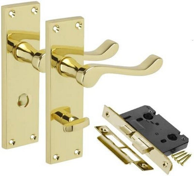 Golden Grace Victorian Scroll Polished Brass Bathroom Door Handles ...