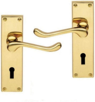 Golden Grace Victorian Scroll Polished Brass Lever Lock Door Handles