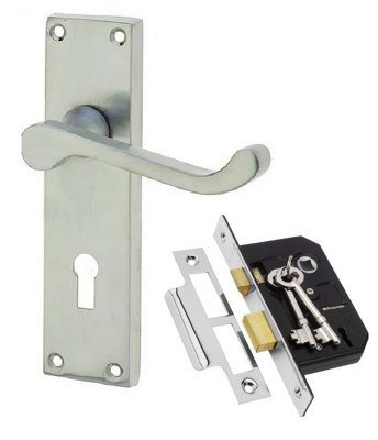 Golden Grace Victorian Scroll Satin Brushed Chrome Door Handle Lock Pack with 2.5" 3 Lever Lock Price Comparisons | Compare The Build