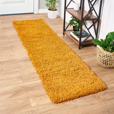Golden Ochre Thick Shaggy Rug - California - 60x230cm (2'x7'8