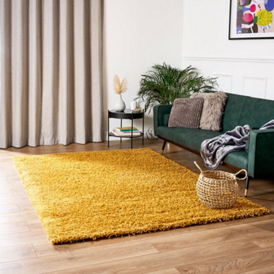 Golden Ochre Thick Shaggy Rug - California - 80x150cm (2'8"x5')