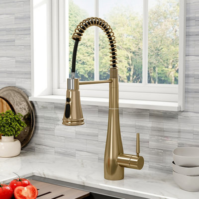 Golden Pre-rinse Pull-Down Swivel Kitchen Mixer Tap Faucet