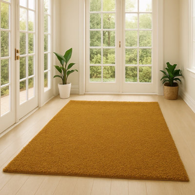 Golden Shaggy Rug Large Area Soft Rug for living room Hallways Bedroom ...