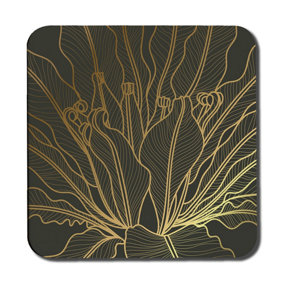 golden splitleaf Philodendron plant with monstera plant line art (Coaster) / Default Title