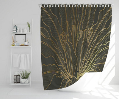 golden splitleaf Philodendron plant with monstera plant line art (Shower Curtain) / Default Title Price Comparisons | Compare The Build