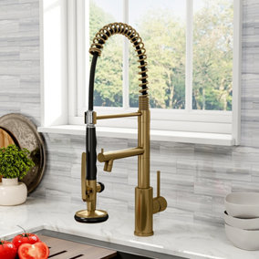 Golden Swivel Kitchen Tap Mixer Tap with Pull Down Sprayer and Pot Filler