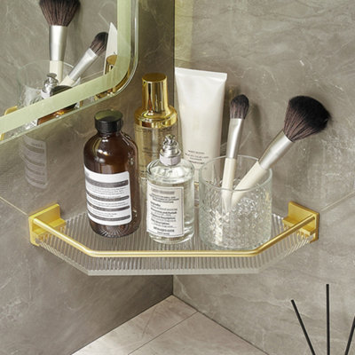 Golden Wall Mounted Acrylic Bathroom Corner Shelf Shower Storage Organiser | DIY at B&Q