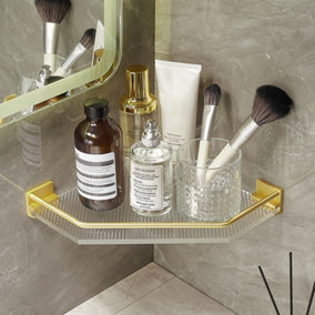 Golden Wall Mounted Acrylic Bathroom Corner Shelf Shower Storage Organiser