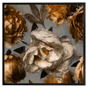 Golden white flower (Picutre Frame) / 20x20" / Brown