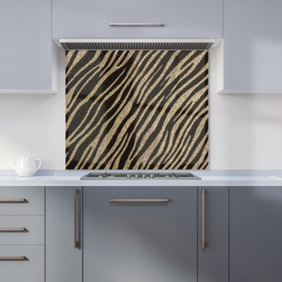 Golden Zebra Print Premium Glass Kitchen Splashback W600mm x H600mm